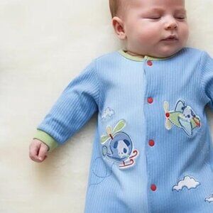 Tapioca by Little Me Colorblock Helicopter Airplane Flying Dogs Footie Size 3M